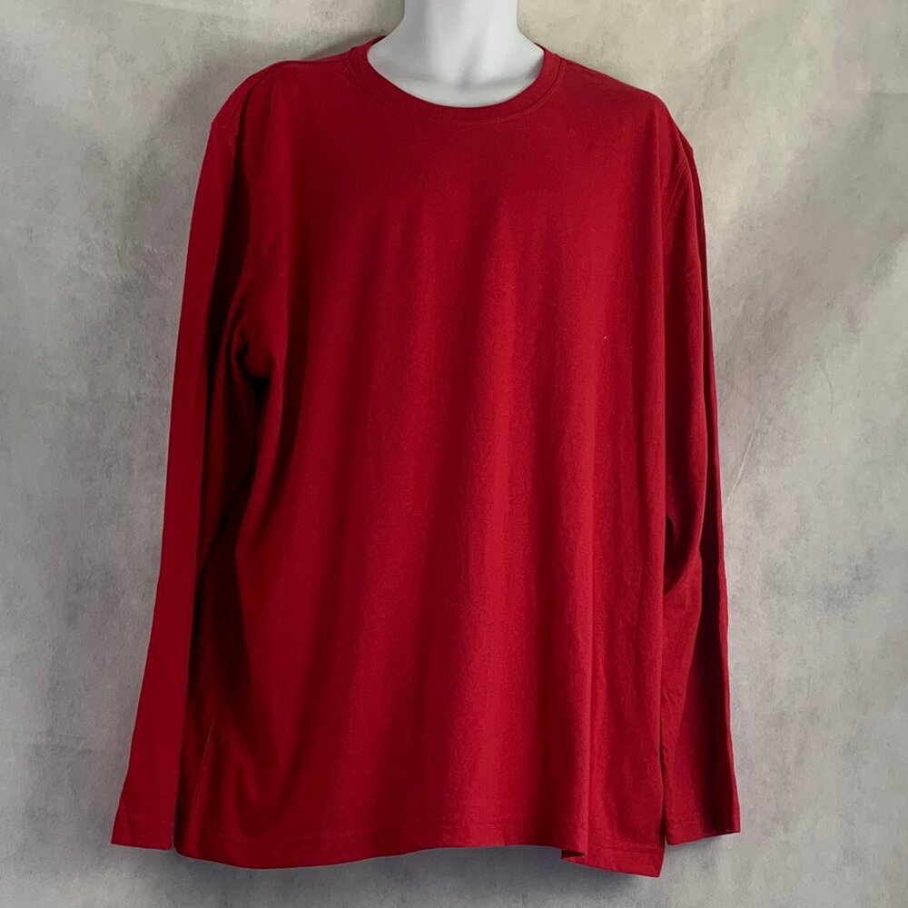 Family Pajamas Men's Long-Sleeve Pullover Lounge PJ Top, Solid Red, XXL